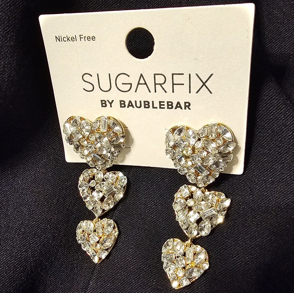 Baublebar Rhinestone Sparkle Heart Stack Earrings New in package - Picture 2 of 9